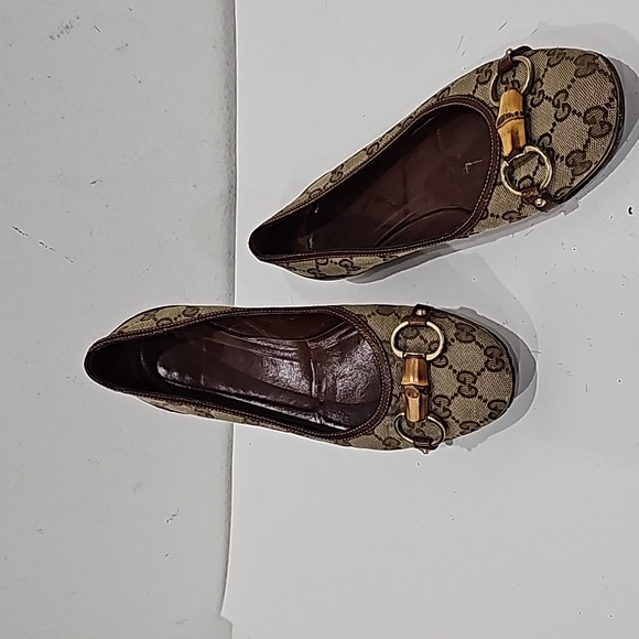 Gucci women flats brown canvas GG signature Horsebit size 9B - Picture 3 of 14